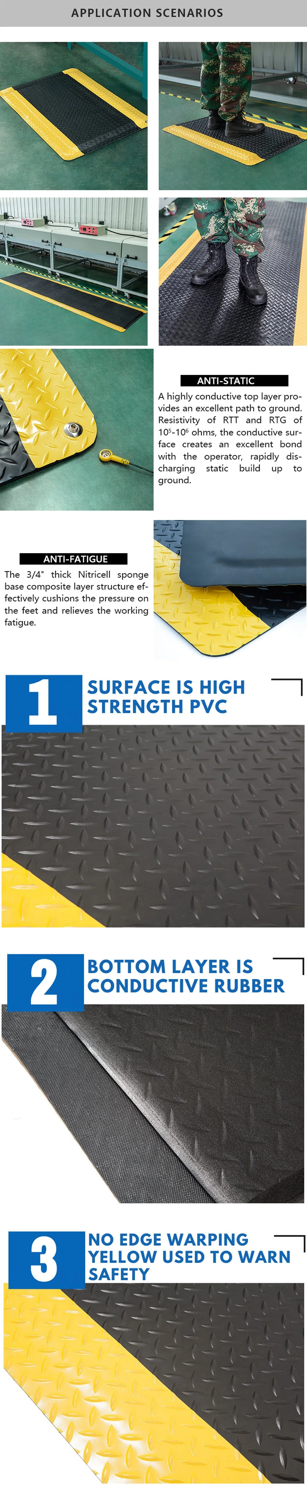 3 Layer Anti-Fatigue Anti-Static ESD Floor Rubber Mat