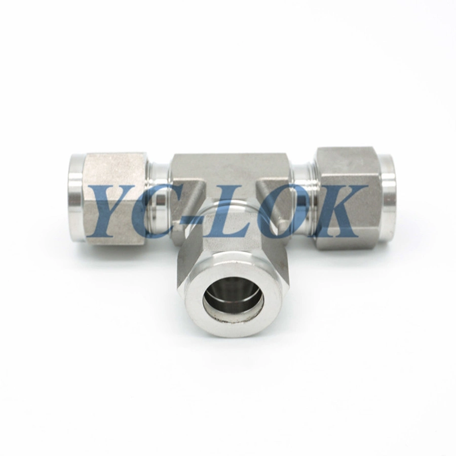 Swagelok Type Satinless Steel Compression Fittings Tee Tube Connector with Double Ferrule Cutting Rings for Hydraulic or Instrumentation Parts