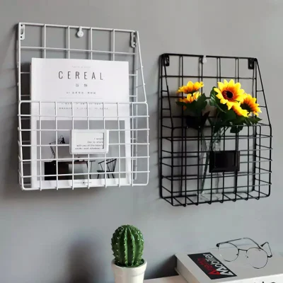 Wall Mounted Newspaper Magazine Organizer Basket Metal Wire Book Shelf Metal Display Book Rack Shelf