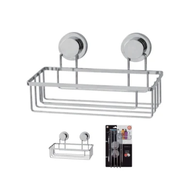 Modern Bathroom Suction Cup Wall Mounted Storage Basket Metal Wire Shower Caddy Wall Shelf