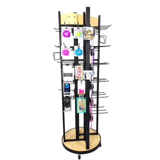 Customized Floor Standing Wood Metal Display Stand Wire Shelving with Wheel for Phone Accessories
